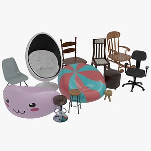 3D Chair set collection model