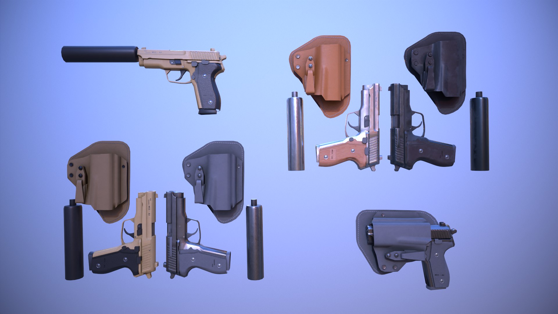 Free M11 Pistol Game Ready 5 Textures Low-poly 3D Model 3D Model ...