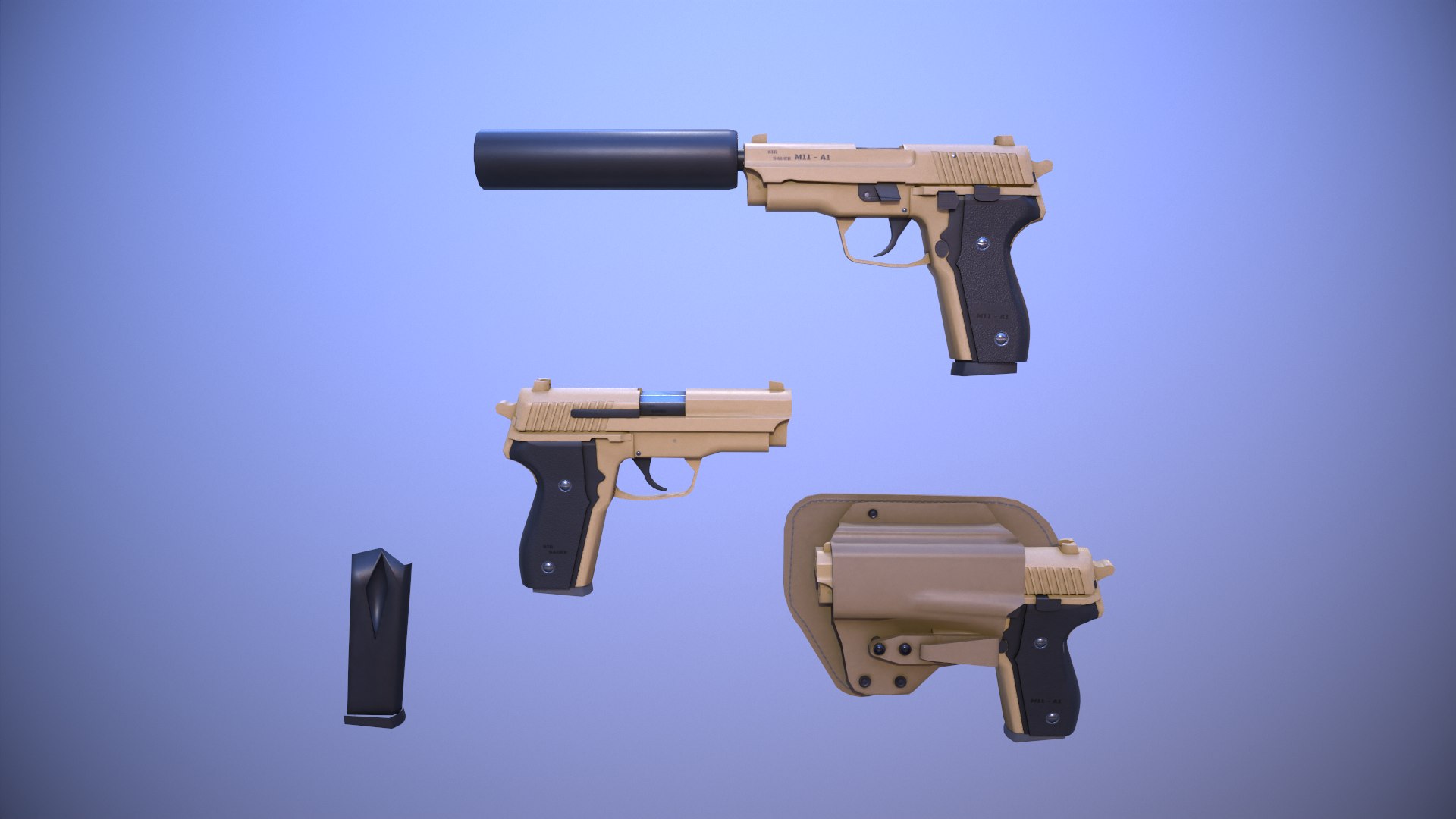 Free M11 Pistol Game Ready 5 Textures Low-poly 3D Model 3D Model ...