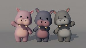 Rigged Cartoon Hippo 3D
