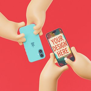 Cartoon Hands Holding Stylized Smartphone Illustration Low-poly 3D model model
