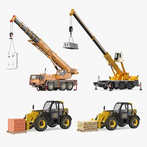 Rigged Industrial Vehicles with Building Materials Collection 2 3D