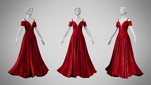 Dress 38 Crimson Velvet With Design 3D model