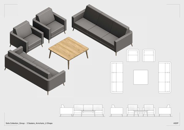 modelo 3d Colección de sofás paramétricos de Revit - TurboSquid 1588354