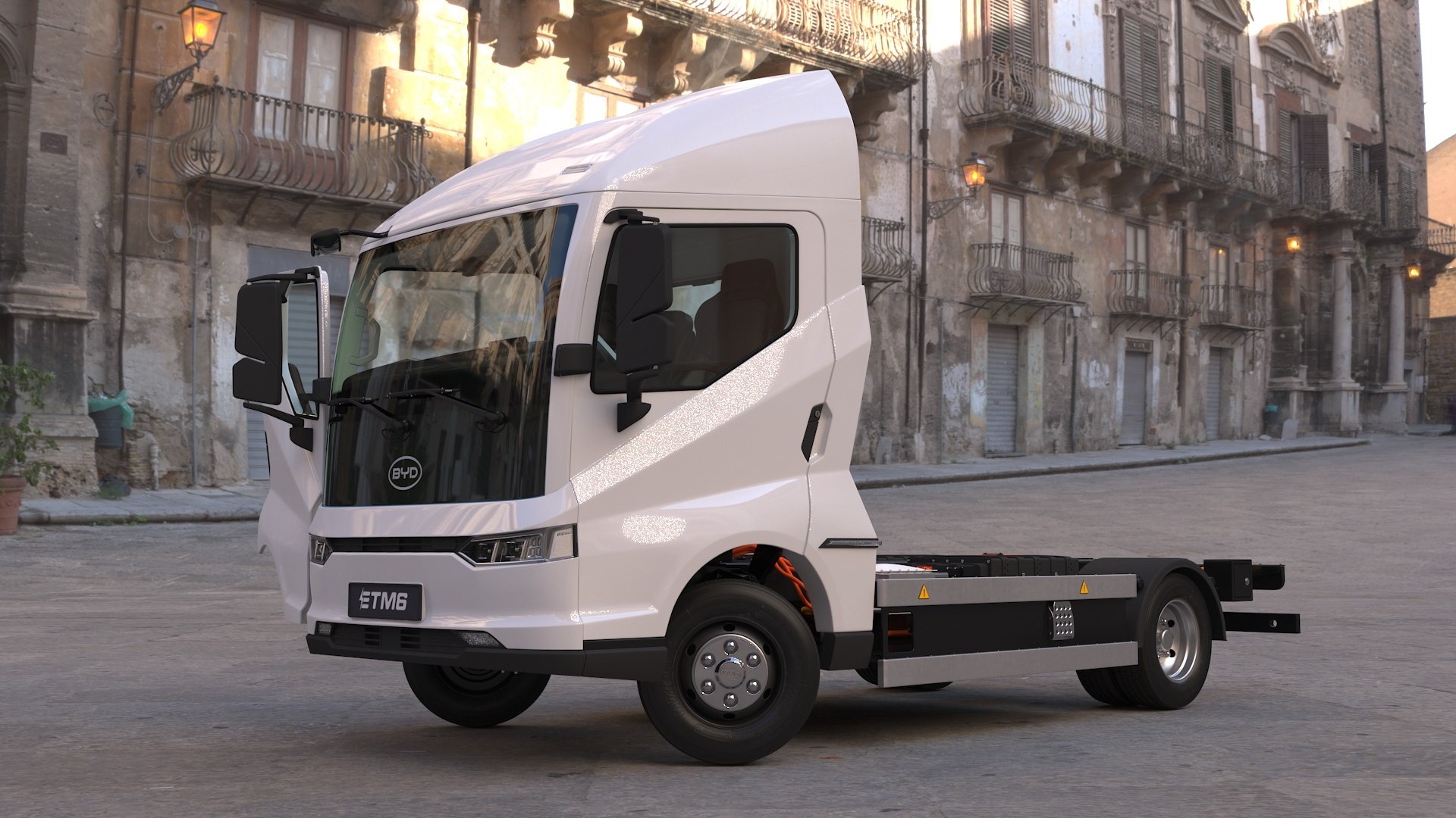 Electric Truck BYD ETM6 Chassis White Rigged 3D model preview
