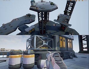 Modular Sci-Fi Space Base Location and Props - low poly