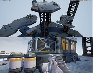 Modular Sci-Fi Space Base Location and Props - low poly