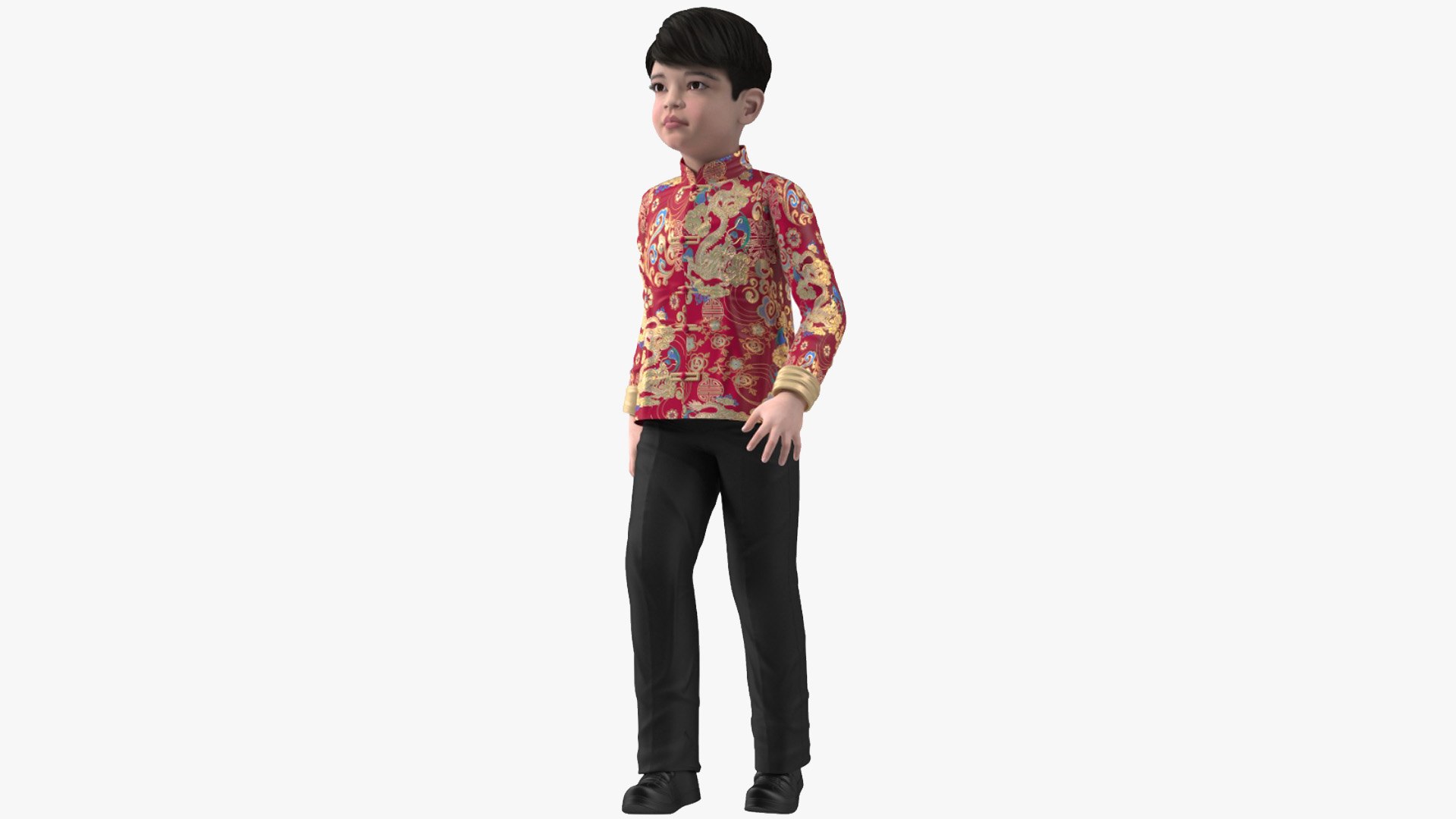 Chinese Boy Dragon Silk Costume Rigged for Cinema 4D 3D model preview