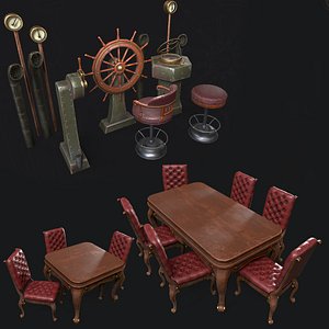 Steampunk Ship Furniture Model Pack Game Ready Kitbash Textured Low-poly