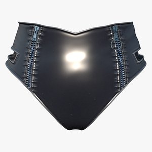 3D Shiny Black Leather High Waist Micro Pants model
