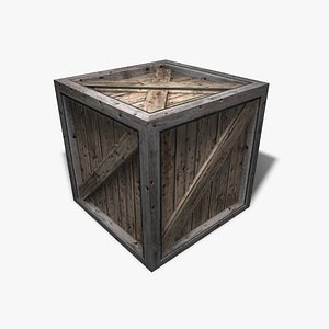 3d low-poly wooden crate model