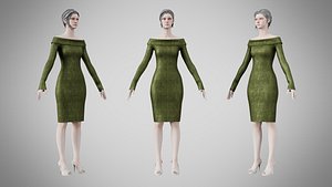 3D Dress 11 Olive Green Velvet With Design model