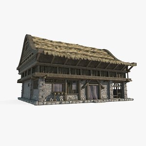 3D Ancient Asian architecture thatched houses model