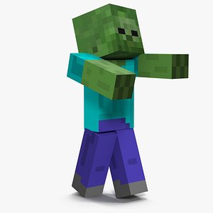 3D minecraft zombie rigged model