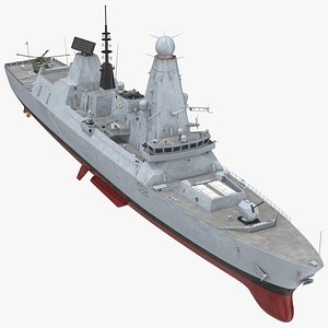 3D Royal Navy Type 45 Destroyer with AW101 Helicopter Rigged for Maya