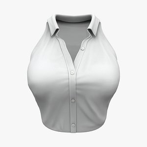 Tucked In Sleeveless Buttoned Up K-Pop Shirt model