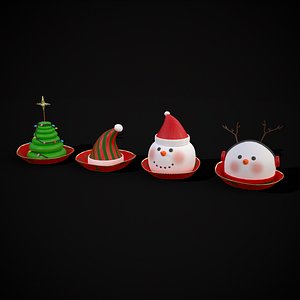 Four Mini Fondant Christmas Cakes 3D model