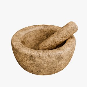 Ancient Stone Mortar And Pestle Lowpoly 3D model