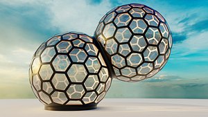 Fused Bubble glass dome with hexagon windows model
