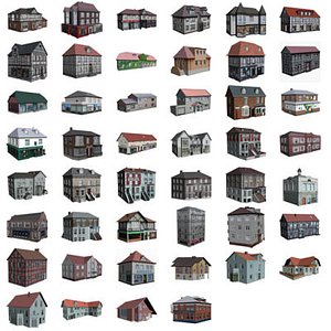 set 46 polygonal houses 3d 3ds