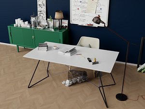 Modern Study Office Desk Scene 3D Model