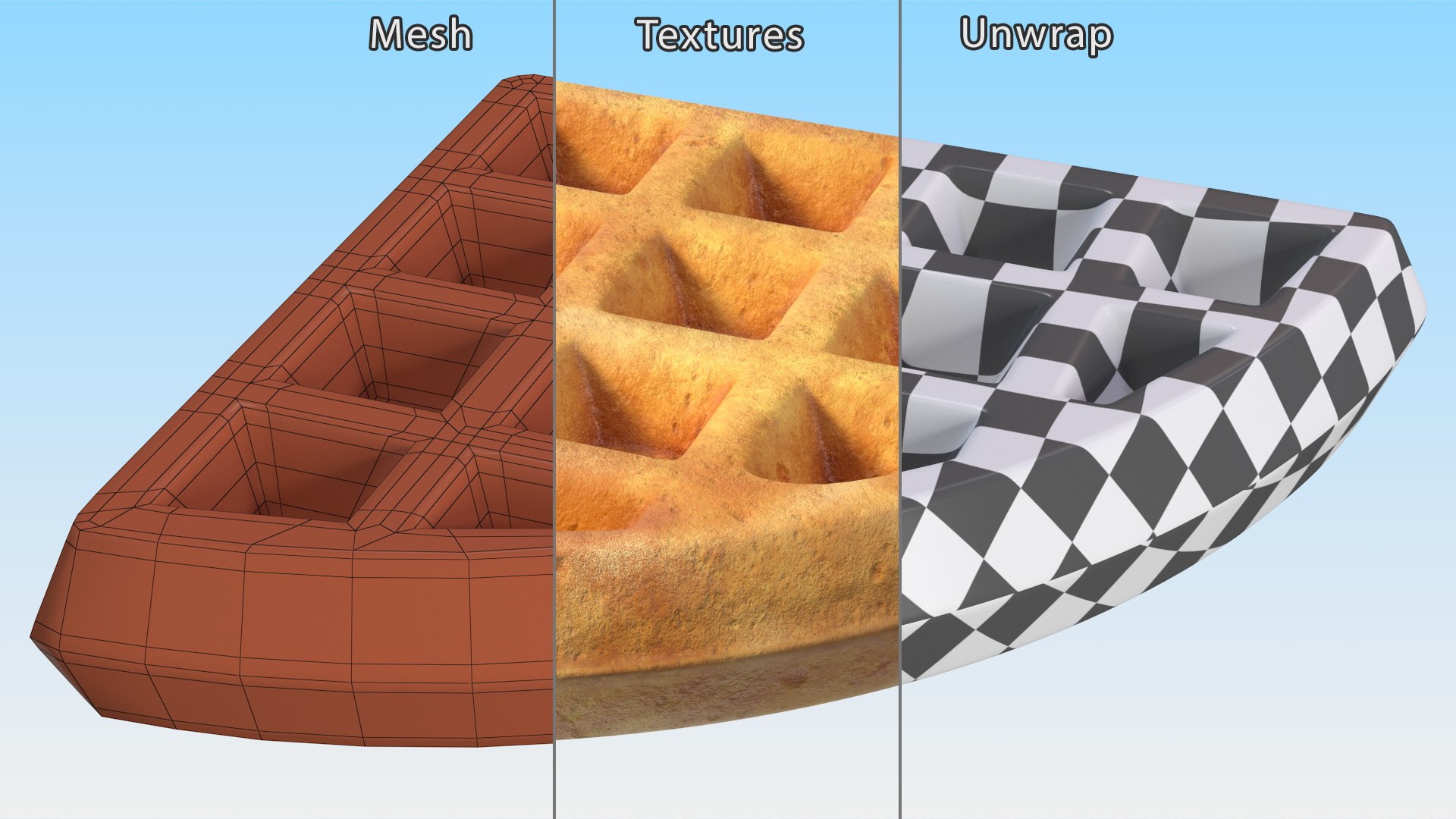Piece of Waffle 3D model https://p.turbosquid.com/ts-thumb/KX/VhIiUC/Ew/pieceofwafflevray3dmodel020/jpg/1674757731/1920x1080/fit_q87/42ef44829aba91c880118b1d51ba2086b61fe2c7/pieceofwafflevray3dmodel020.jpg