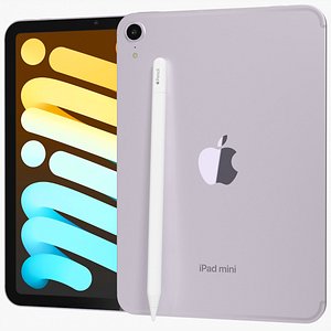 3D Apple iPad mini 2024 WiFi and Cellular with Pencil Blue