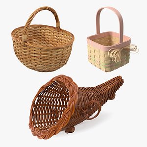 3D Wicker Baskets Collection model