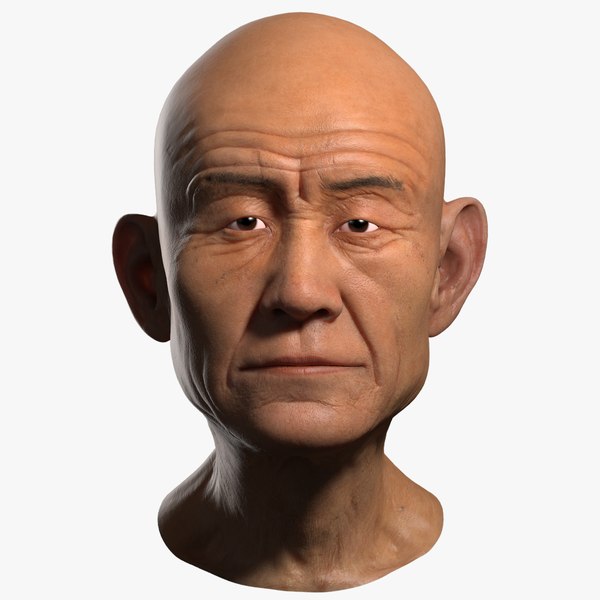 3d old man head asian