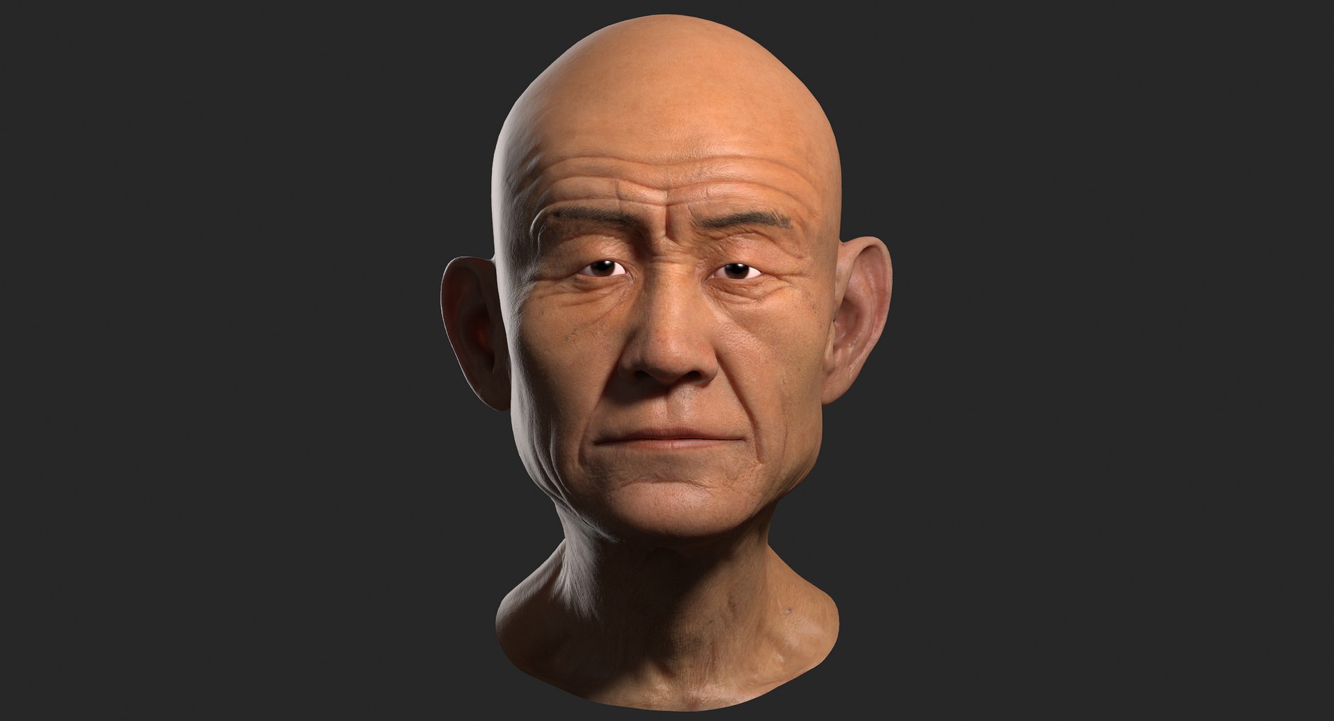 3d Old Man Head Asian