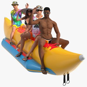Banana Boat With People Rigged for Cinema 4D 3D