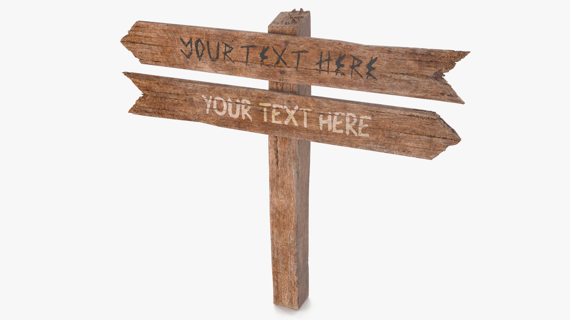 Aged Wooden Pointer Road Signpost Mockup 3D model preview