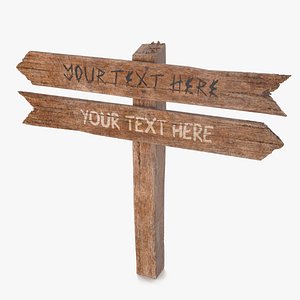 3D Aged Wooden Pointer Road Signpost Mockup model