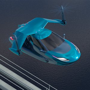 Concept Hover Car in Turquoise Color in Flying 3D model