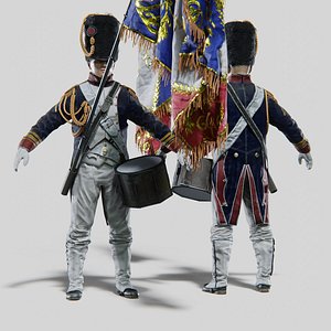Soldier Napoleon Flag Bearer Rigged 3D model
