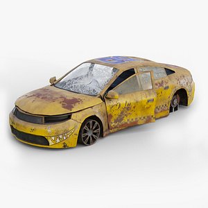 3D model Rigged NY Wrecked Car GameReady LODs