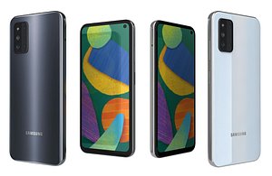 3D Samsung Galaxy F52 5G Black And White Low Poly