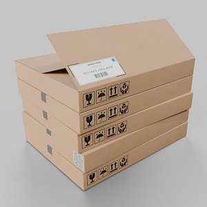 3D Cardboard Rectangular Flat Box - Rigged and Fully Customizable