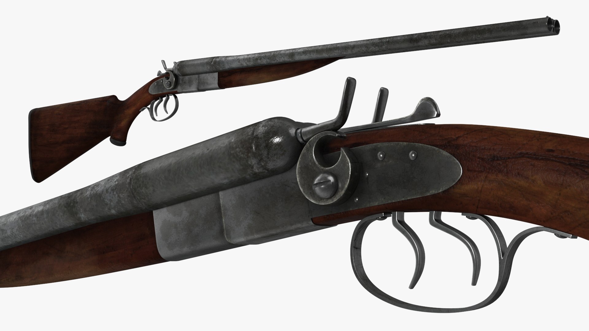 Antique Double Barrel Shotgun(1) 3D model preview