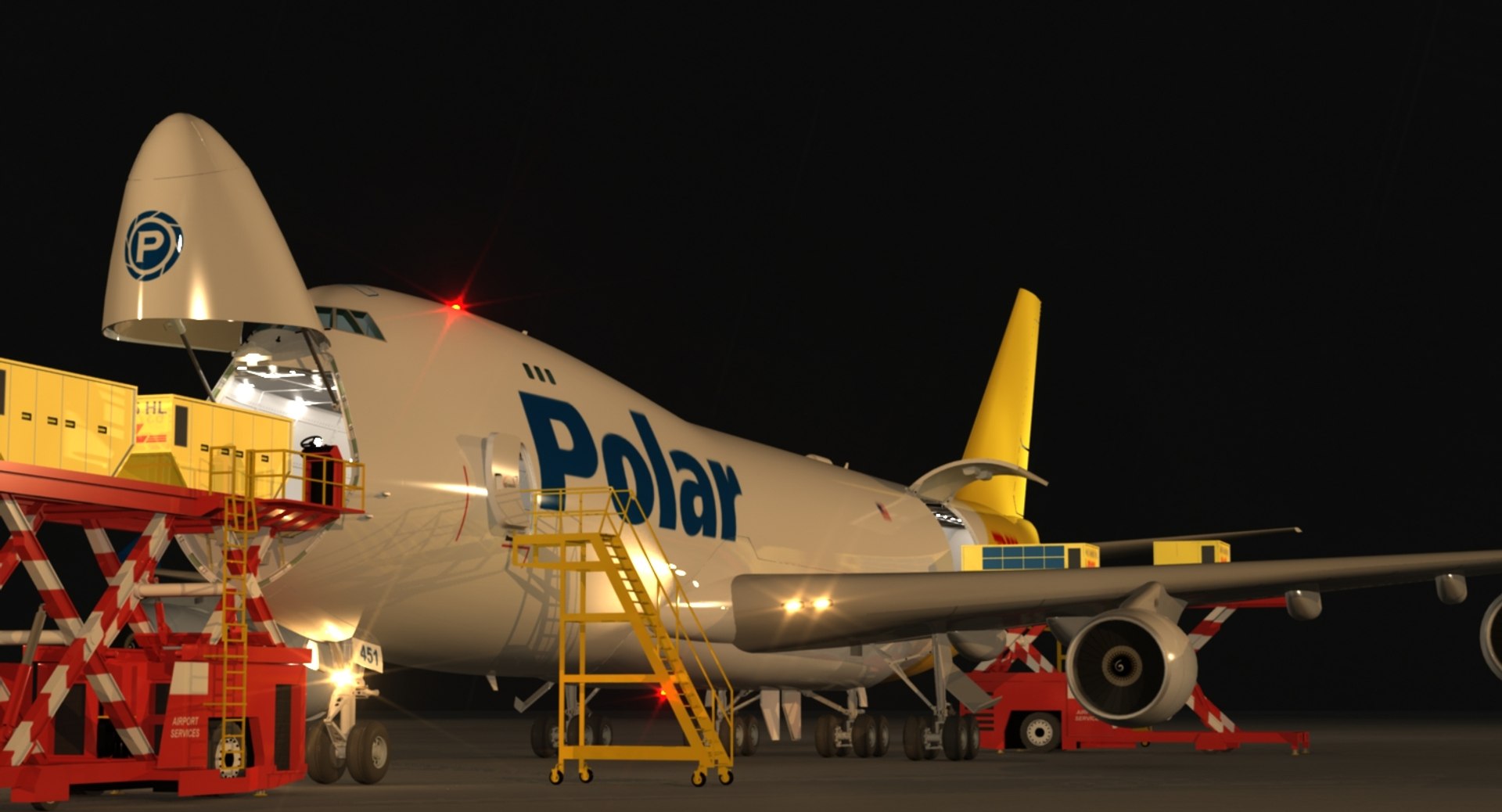 3d model of scene loading operation boeing 747-400