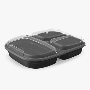 3D model Plastic 3 Compartment Meal Prep Container with Lid