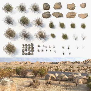 3D Natural Terrain Set with Stones Bushes and Grass model