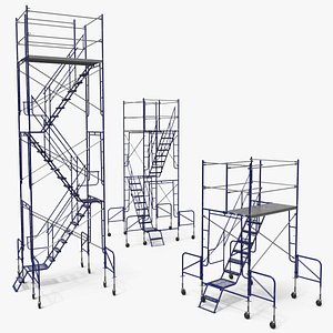 Rolling Construction Scaffold Tower Set Blue 3D