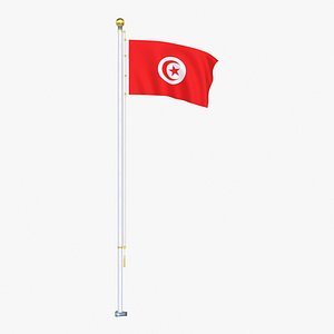 Tunisia Flag Stand Pole Animated