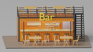 3D Cartoon Container Bar Low Poly
