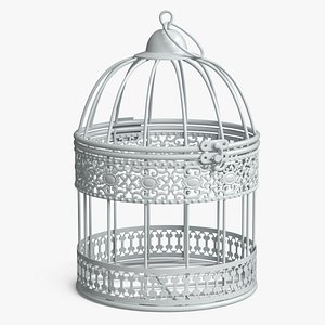 3D model Small Hanging Bird Cage Ornament Metal White