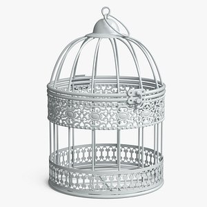 Small Hanging Bird Cage Ornament Metal White