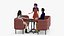 3D Casual Meeting with Three Characters in Cafe Table