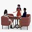 3D Casual Meeting with Three Characters in Cafe Table