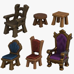 Stylized Fantasy RPG Chairs Seats Stools Sofa 3D model